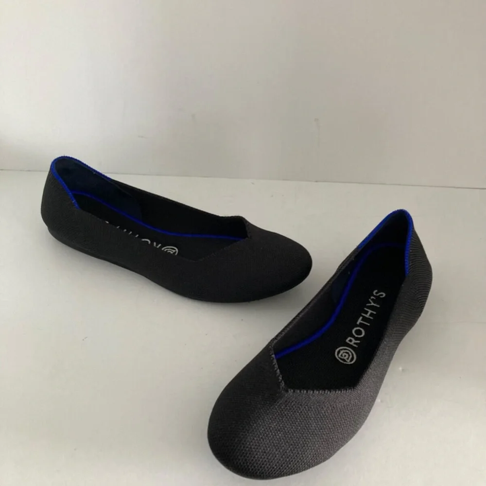 Rothy's Women Shoes The Flat Slip-On Round Toe Classic Black Ballet Flat 8 EUC